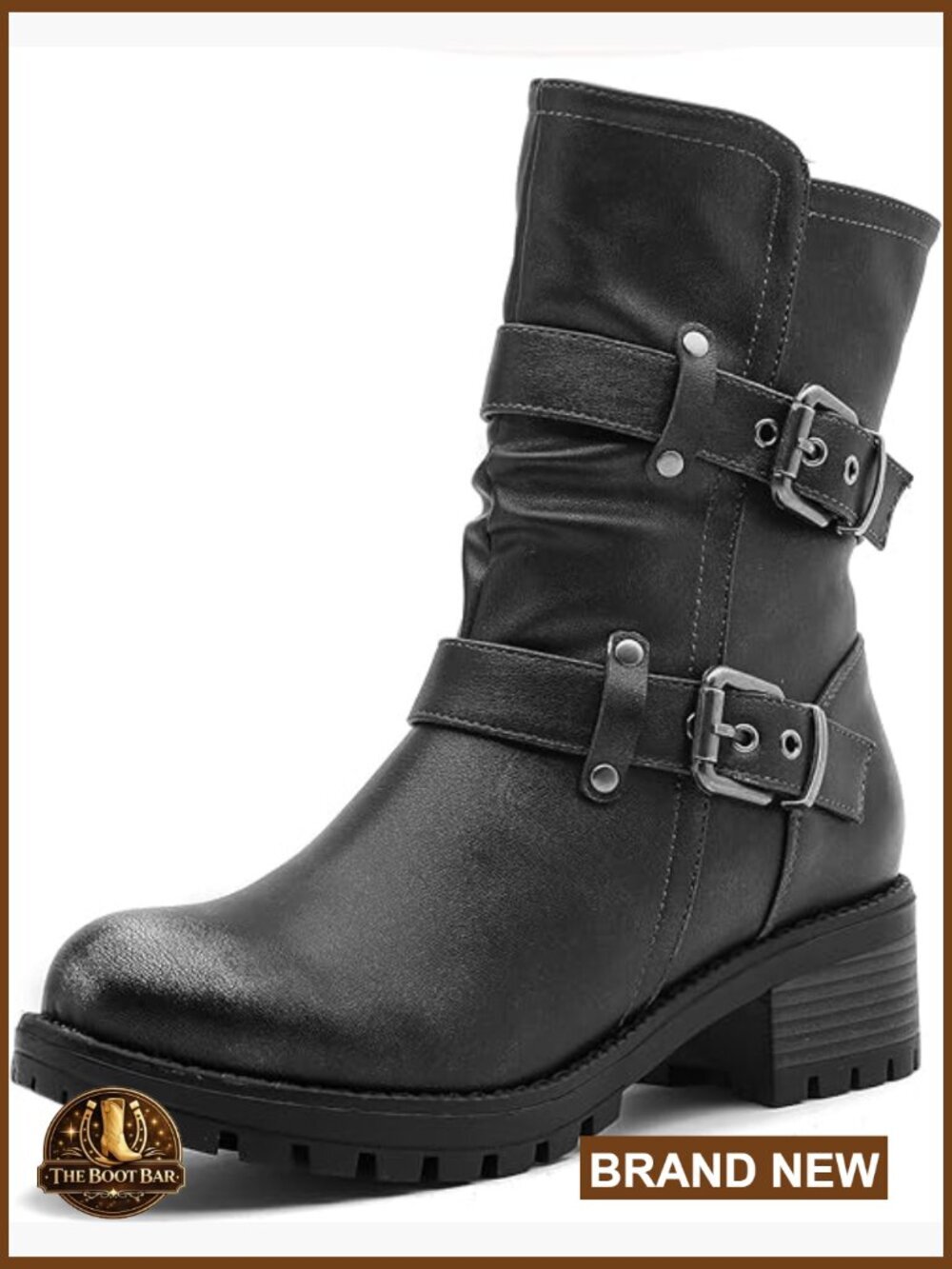 Vegan Leather Motorcycle Ankle Boots with Side Zip Block Heel